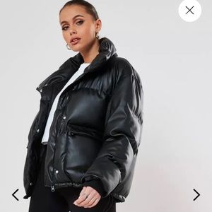 black faux leather puffer jacket (NWT)